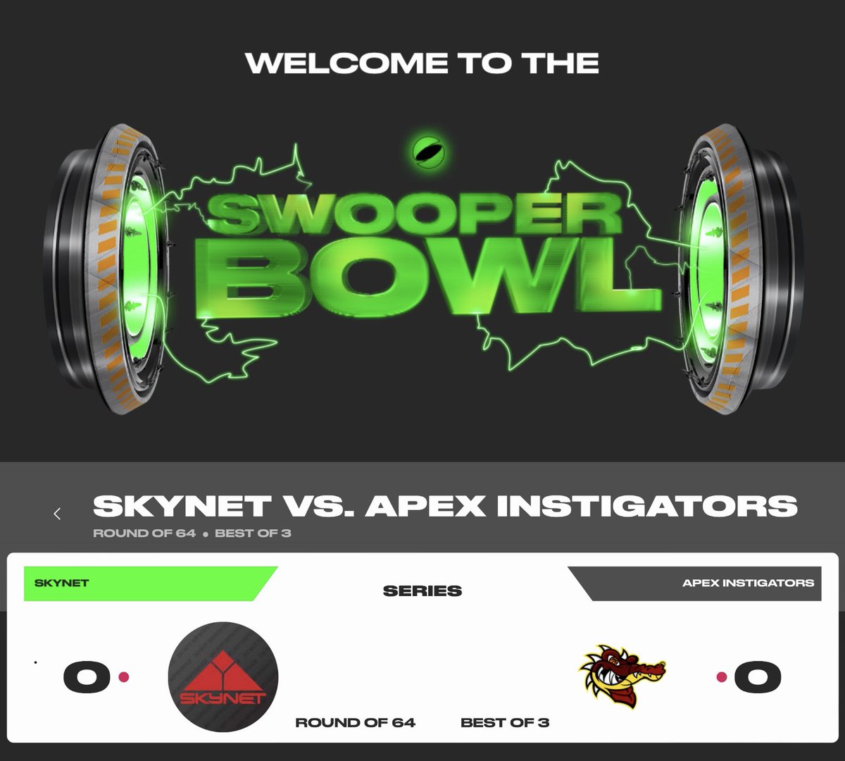 Your APEX Instigators will take on SkyNet in the 1st round of the <a href="/PlaySwoops/">Swoops</a> SZN 2 Swooperbowl

Watch the basketball action unfold on Swoops Twitch at 11 am EST today (11/3) twitch.tv/playswoops

Here’s a link to the full bracket and results: app.playswoops.com/tournament/352…