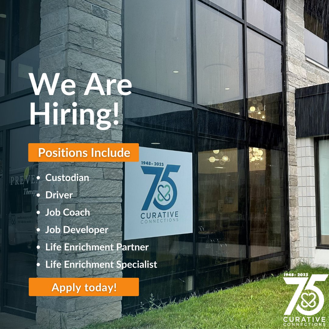 Since 1948, Curative has provided values-based and mission-driven services to the people of #NortheastWisconsin. If you are looking to have the ability to make a difference, Curative is your place and you are our kind of people! Apply at curativeconnections.org/join-us/join-o… #GreenBayJobs