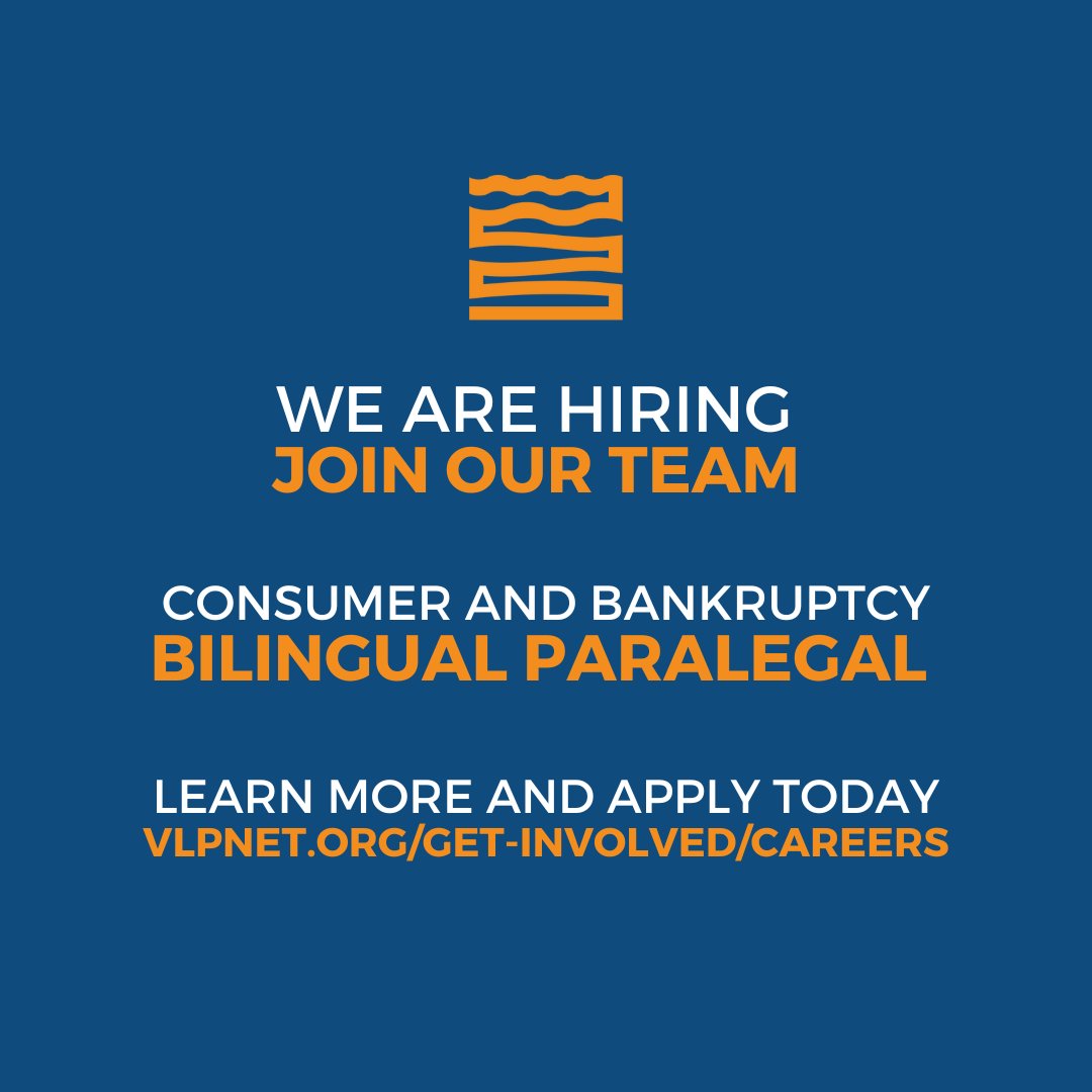 VLP is hiring a Bilingual Paralegal for the Consumer and Bankruptcy unit. Learn more by visiting our website and apply today! vlpnet.org/get-involved/c… #vlpboston #boston #massachusetts #hiring #jobs #employmentopportunities #legal #nonprofit