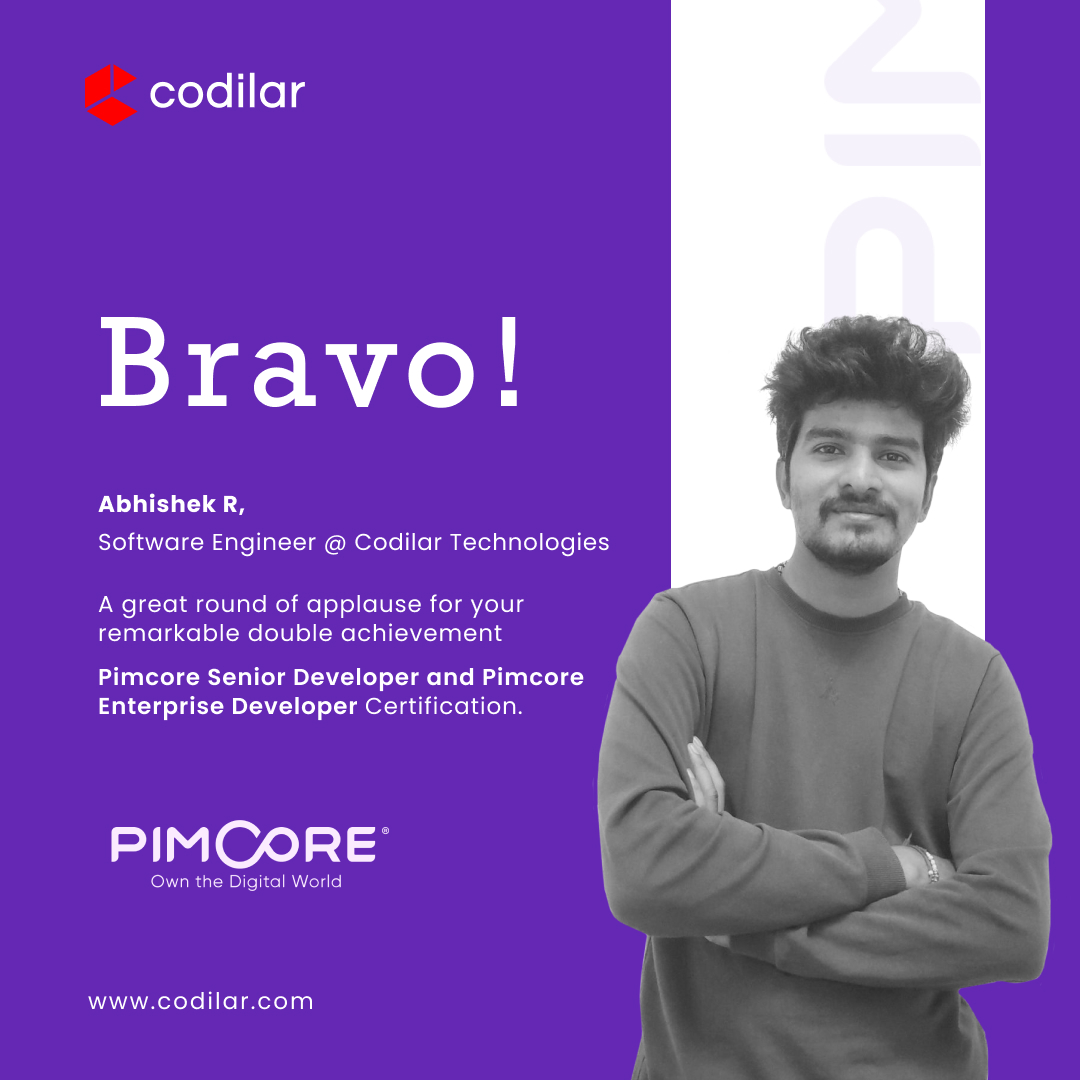 codilar's tweet image. Thrilled to announce Abhishek R's impressive double victory 🏆🏆 - Pimcore Enterprise & Senior Developer certifications 🌟. Congrats, Abhishek! Your dedication inspires us all. 🚀🌠
#pimcore #pimcoredevelopment #magento #magento2 #adobecommerce #ecommerce #magecafe #Codilar