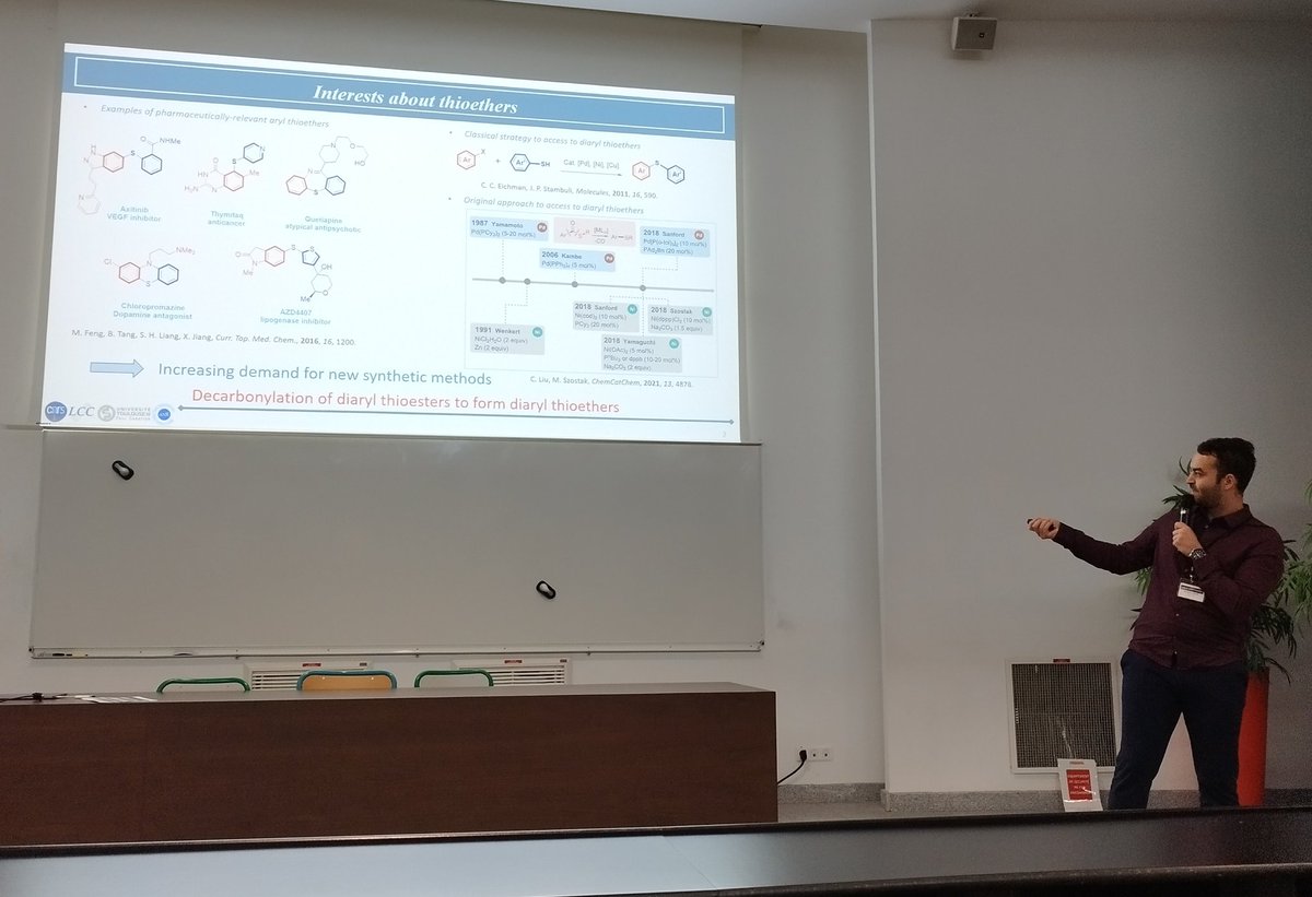 Christophe Fliedel (@christopheflie1) on Twitter photo Vincent Fagué nicely presented his work on Ni-catalyzed decarbonylation of thioesters at the TrapCat3 meeting in Toulouse. PhD work performed at <a href="/LCC_CNRS/">Laboratoire de chimie de coordination</a> and funded by <a href="/AgenceRecherche/">ANR - Agence nationale de la recherche</a> (NiCatEther project) Vincent Fagué nicely presented his work on Ni-catalyzed decarbonylation of thioesters at the TrapCat3 meeting in Toulouse. PhD work performed at <a href="/LCC_CNRS/">Laboratoire de chimie de coordination</a> and funded by <a href="/AgenceRecherche/">ANR - Agence nationale de la recherche</a> (NiCatEther project)