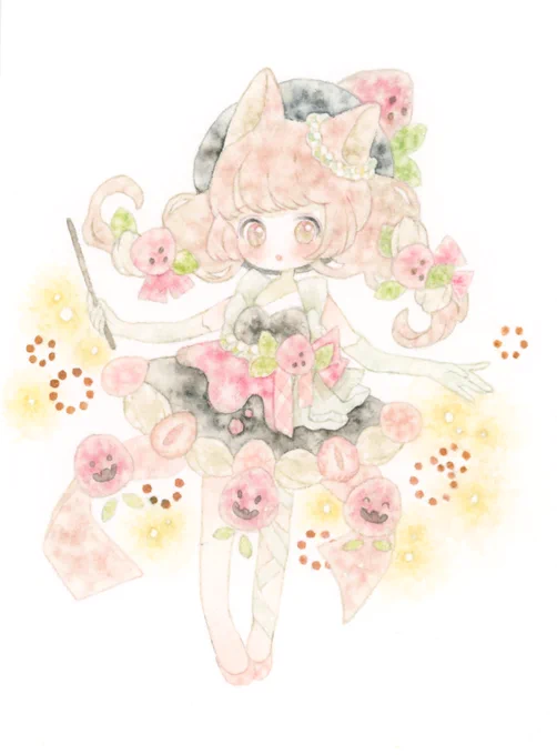 #ホイップスペース 透明水彩でけもみみの女の子を描いています目に留まって頂けることを願って☆。.:*・゜