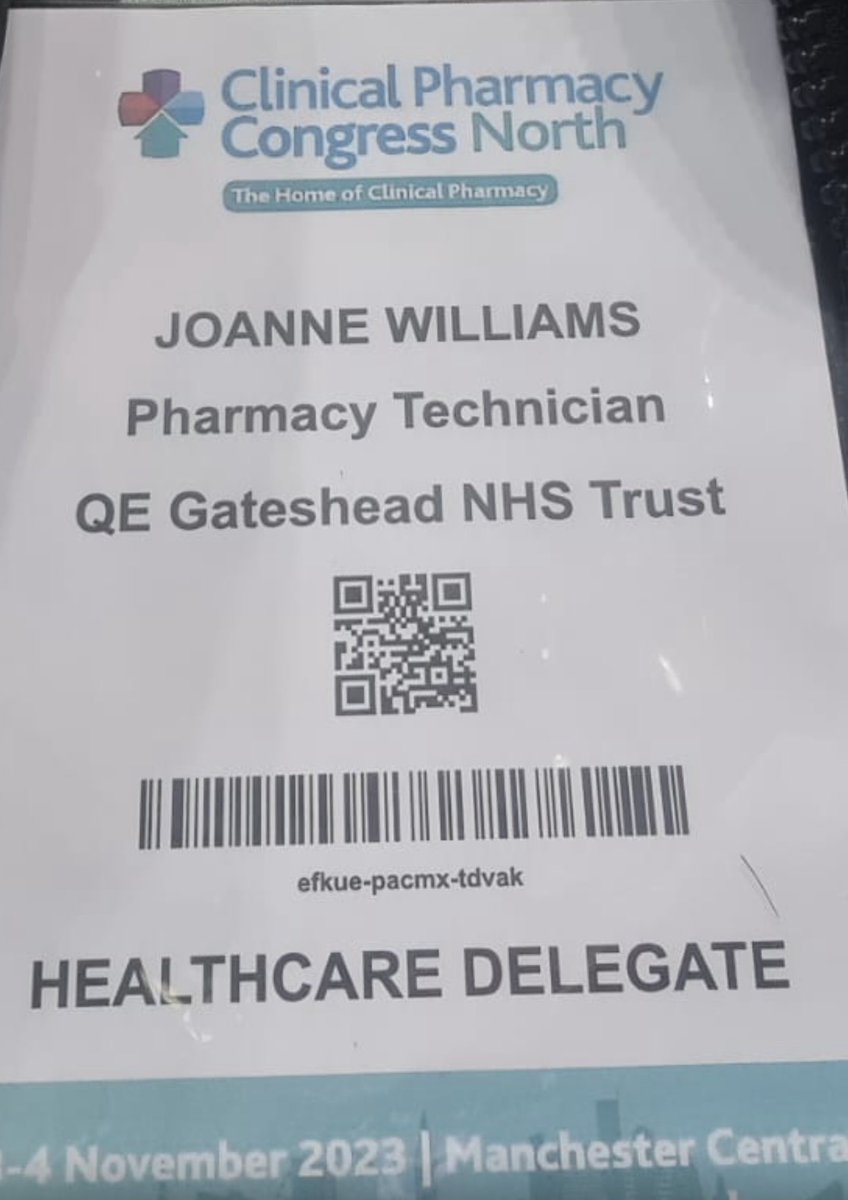 Today our Pharmacy Technician Joanne is attending the <a href="/CPCongress/">Clinical Pharmacy Congress</a>! 🗣️ First up Enabling, empowering and energising pharmacy technician practise. 
Looking at ways to develop the role of our pharmacy technicians 💊 #pharmtech <a href="/Gateshead_NHS/">Gateshead Health NHS Foundation Trust</a>