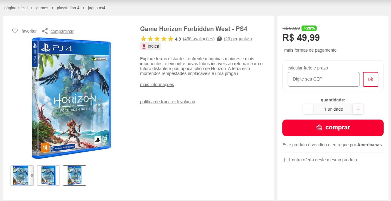 Game Horizon Forbidden West - PS5 em Promoção na Americanas