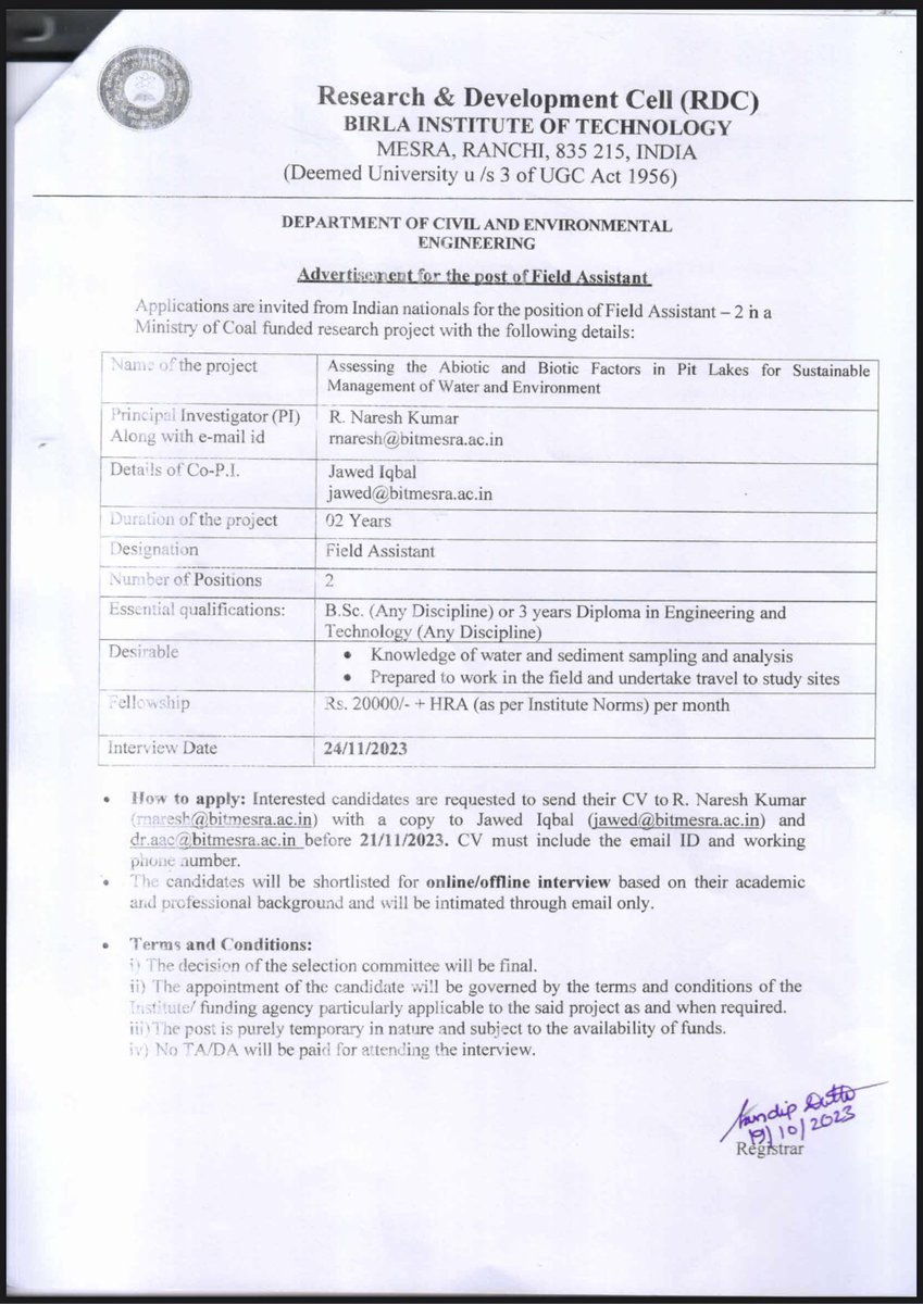 iqbaljawed's tweet photo. Good opportunity for young enthusiastic PhD holders and undergraduate. Check the last date. https://t.co/dVZRdXPK0E