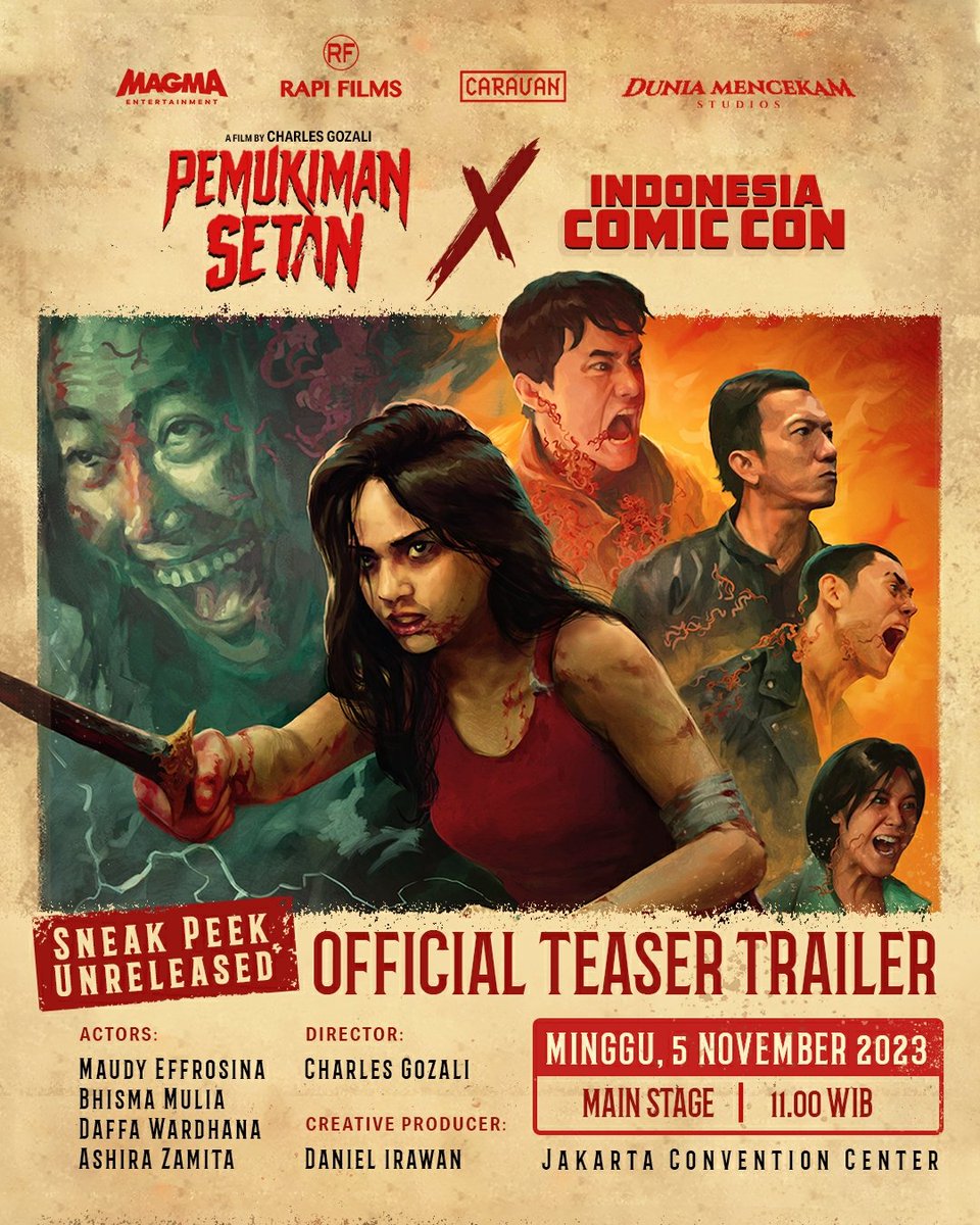 Pemukiman Setan X Indonesia Comic Con 🔥
Tonton Official Teaser Trailer Pemukiman Setan duluan di Jakarta Convention Center @indocomiccon hari Minggu, 5 November 2023 pukul 11.00 WIB.Kita akan ngobrol bersama produser, sutradara, dan pemain film Pemukiman Setan.
#PemukimanSetan