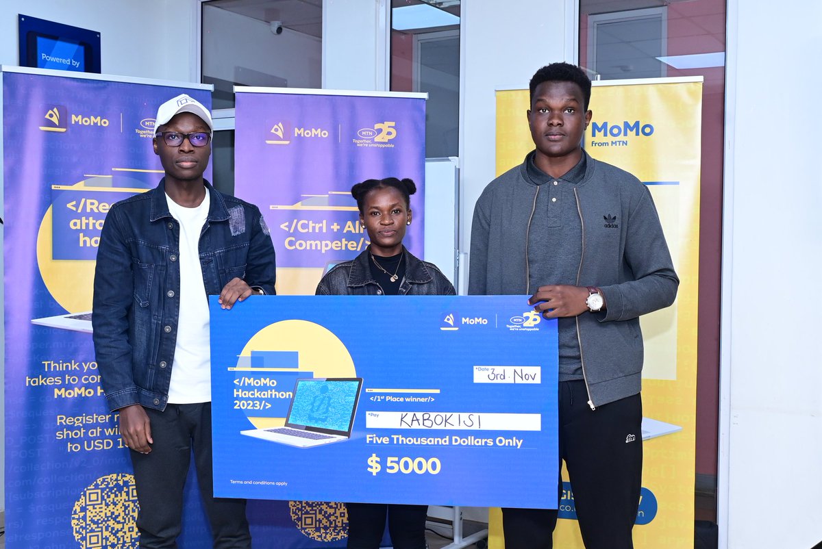 OutboxHub's tweet photo. @richardzulu @mtnmomoug @mtnug Congratulations to the three winning teams;  Kabokisi which won $5,000, EchoKash which won $ 3,000, and SharePay which won $ 2,000.

#MoMoHackathon2023 https://t.co/cjauYyESWu