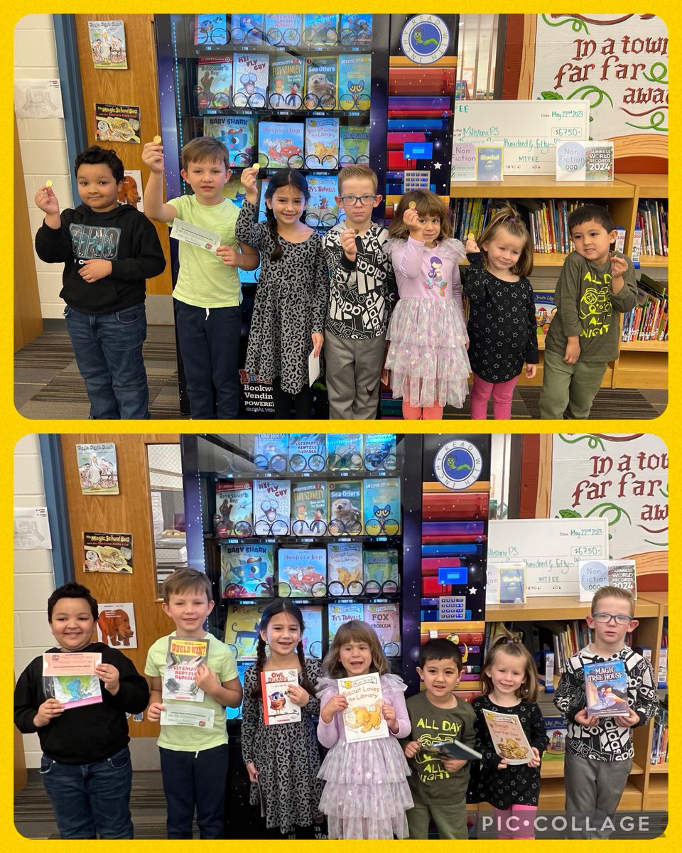 Such big smiles from these students nominated to visit the <a href="/MillstonePS/">Millstone Primary</a> book vending machine! 🐛📚<a href="/BookVending/">Inchy The Bookworm</a> #proud2BMillstone #mtfee3 #millstonereads