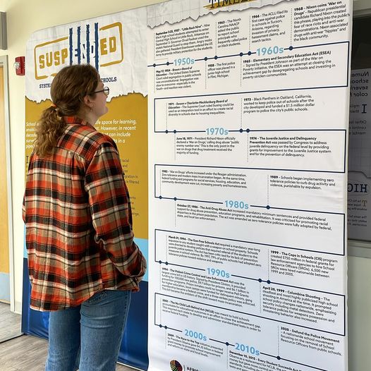 NLibertyLibrary's tweet image. Nov. 9 @ 6 pm: The Lighthouse is back! Join us for a free panel discussion of Suspended – an exploration of the criminal justice system and the school-to-prison pipeline. Suspended is a traveling exhibit from @BlackIowa.