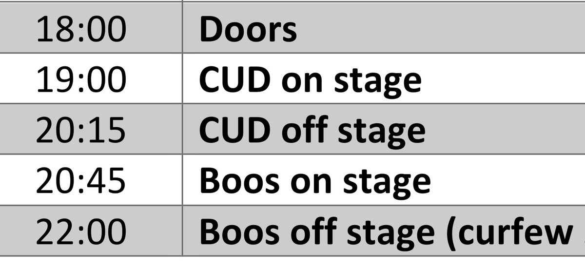 Stage times for Oxford tonight. It’s an early one! @theboo_radleys