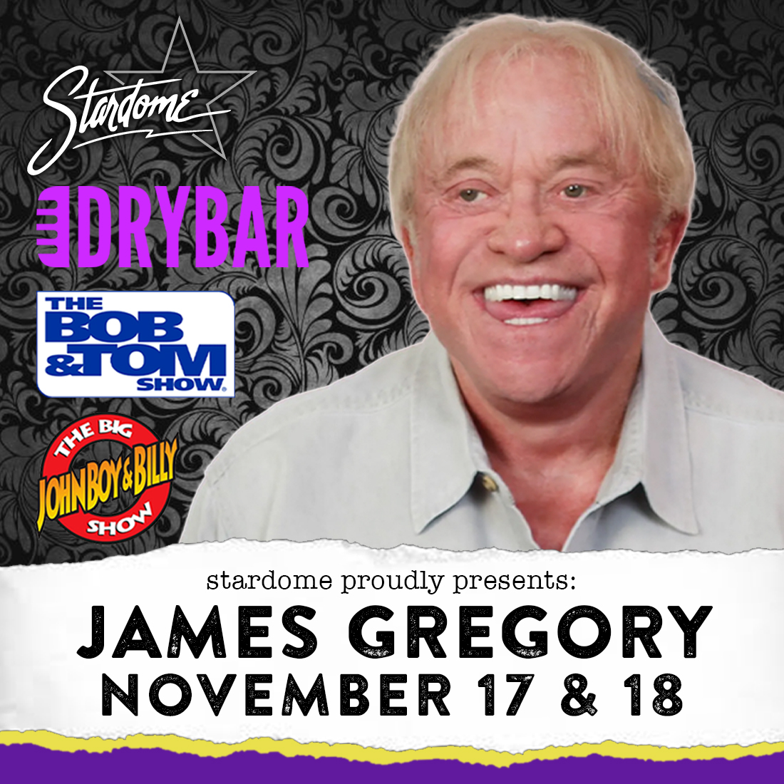 🧼 STARDOME CLEAN COMEDY SERIES
The unforgettable caricature of veteran comic <a href="/funniestman/">James Gregory</a> is bringing his carefree, down-home, whimsical reflections back to The StarDome November 17 &amp; 18! Grab tix here--&gt; bit.ly/StarDome_James…