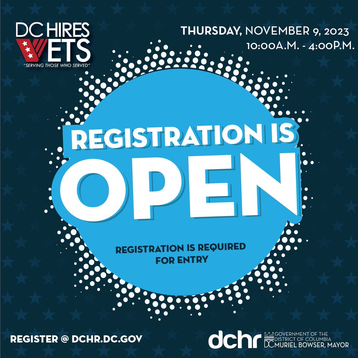 Calling all veterans! Take the next step in your career at our #DCHiresVets Hiring Fair.

Discover opportunities and learn more about the many great benefits to joining the DC Government team.

Registration closes Wednesday, November 8 ➡️tinyurl.com/DCHiresVets