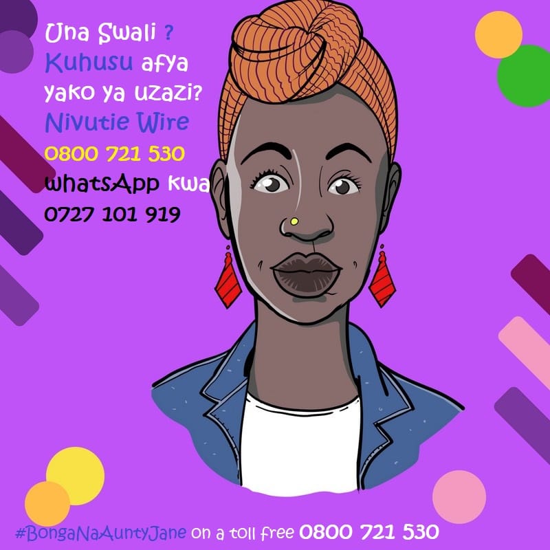 Watu wangu, unajua unaweza #BongaNaAuntyJane for free on 0800721530 bila airtime or text/ WhatsApp 0727101919 kuhusu sexual and reproductive health na upate accurate and verified information 
@YourAuntyJane