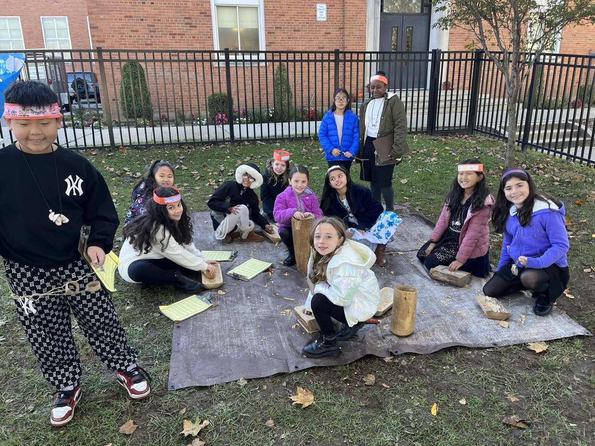 4th graders teaching 3rd graders about the Native American Village at PSS!