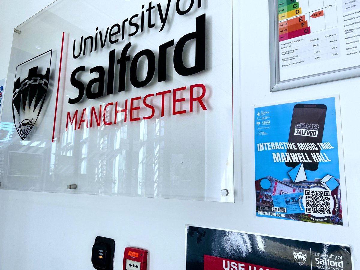 This Saturday is @salforduni open day! Check out our posters round Maxwell Hall, New Adelphi and the Media City campus and find out about our mission to put Salford's musical heritage on the AR map! echosalford.co.uk   @uos_artmedia  #salford #EchoSalford #salfordstudents