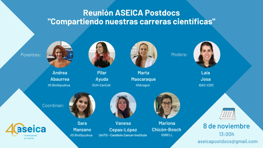 ASEICAnews's tweet photo. ❗Reunión ASEICA Postdocs

📅 8 Nov
⏰ 13 h

🔬 Compartiendo nuestras carreras científicas

👉 Desde #ASEICAJoven seguimos compartiendo consejos y experiencias con Andrea Abaurrea (@biogipuzkoa), @DoctoraAyuda (@CanCell_UiO) y @mascaraque_m (@IISAragon)

🎯 Inscripciones abiertas https://t.co/tVIWpgt7RU