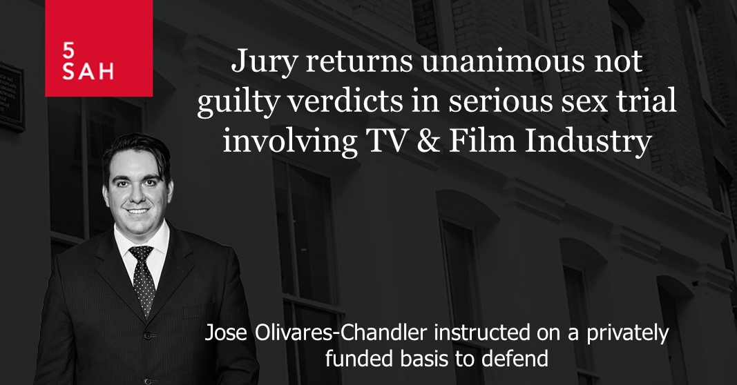 Jose Olivares-Chandler was instructed on a privately funded basis to defend in a serious sexual assault trial, in relation to members of the TV & Film Industry. Jose led the jury to acquittal through sympathetic handling of the case bit.ly/5SAHJOC23