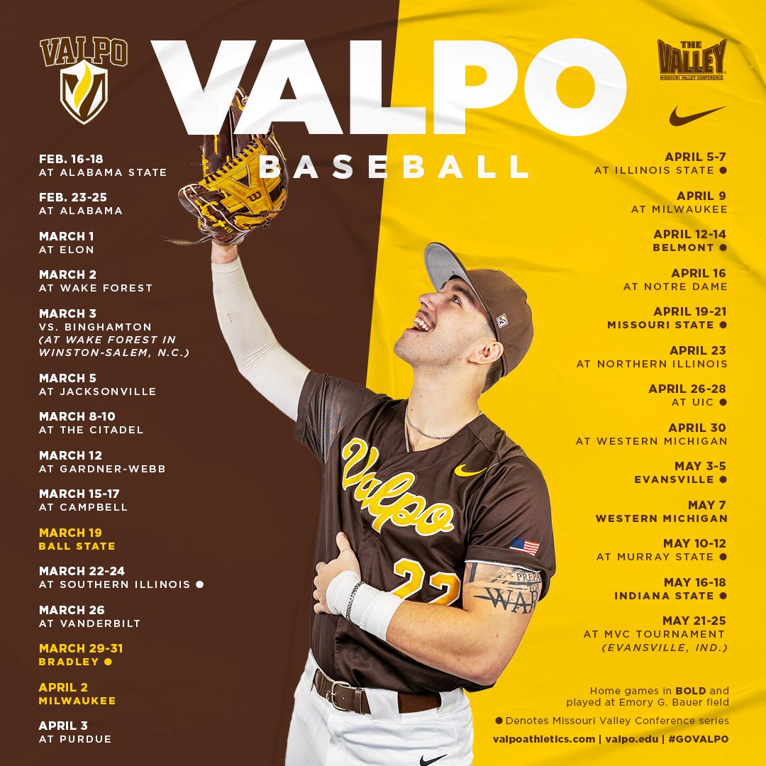 Valpo Athletics (@valpoathletics) on Twitter photo The World Series is in the books, but โพ will be back before you know it. The 2024 <a href="/ValpoBaseball/">Valpo Baseball</a> schedule has arrived!
๐
โก๏ธbit.ly/3rYoGgO
๐โก๏ธbit.ly/3Sor8dS
#GoValpo The World Series is in the books, but โพ will be back before you know it. The 2024 <a href="/ValpoBaseball/">Valpo Baseball</a> schedule has arrived!
๐
โก๏ธbit.ly/3rYoGgO
๐โก๏ธbit.ly/3Sor8dS
#GoValpo