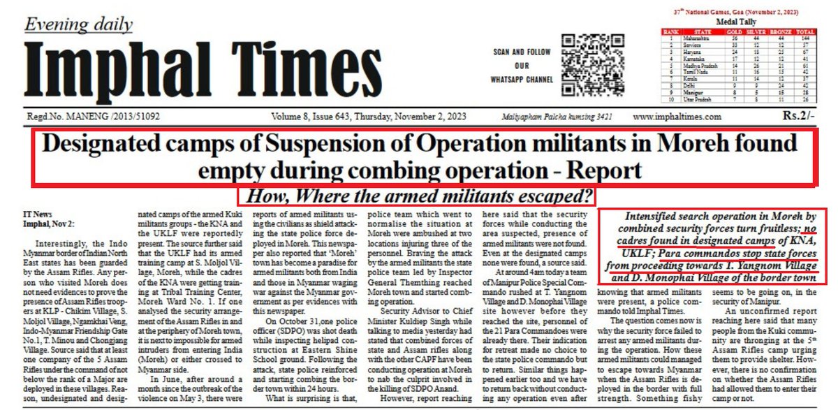 #Manipur The absence of #KukiTerrorists  from designated camps undermines the SoO agreement, posing a significant threat to Manipur's safety and stability, as well as India’s national security. #ManipurFightsBack

❗️Urgent measures are necessary to address this breach and prevent