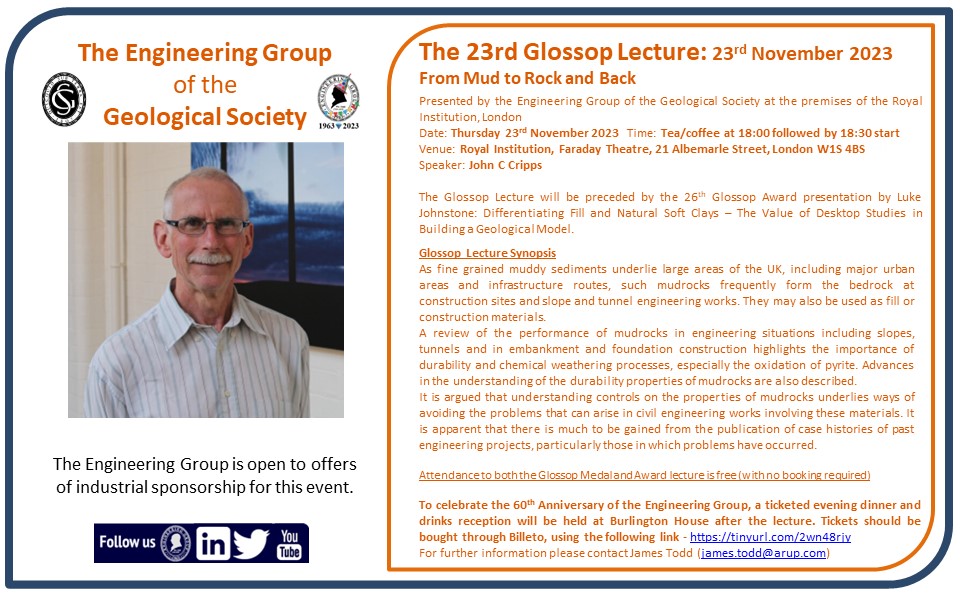 The 23rd Glossop Lecture, by John Cripps, and Award presentation, by Luke Johnstone, will be held on Thursday 23rd November 2023 at the Royal Institution, London.

A reception at Burlington House will follow the lecture . Book tickets for this here: lnkd.in/efxxFjYN