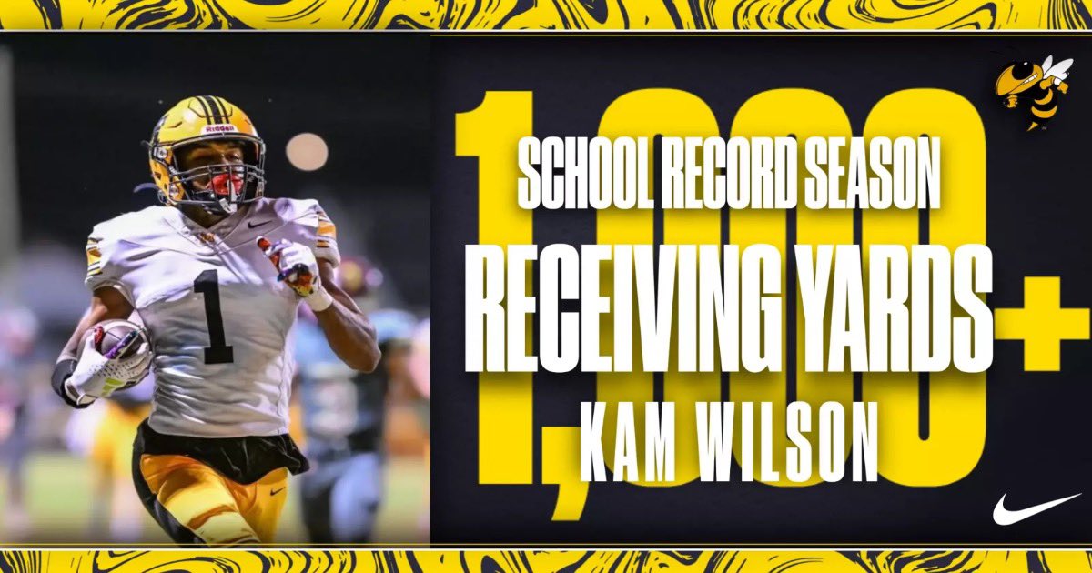 🚨RECORD NIGHT🚨

With last nights first round win against Lynn Camp, senior wide-receiver, Kam Wilson hit 1,000 yards receiving! Kam is the first Yellow Jacket in school history to reach this milestone. Congratulations, <a href="/thatkidkamron/">Kamron Wilson</a>! 

Go Jackets!
