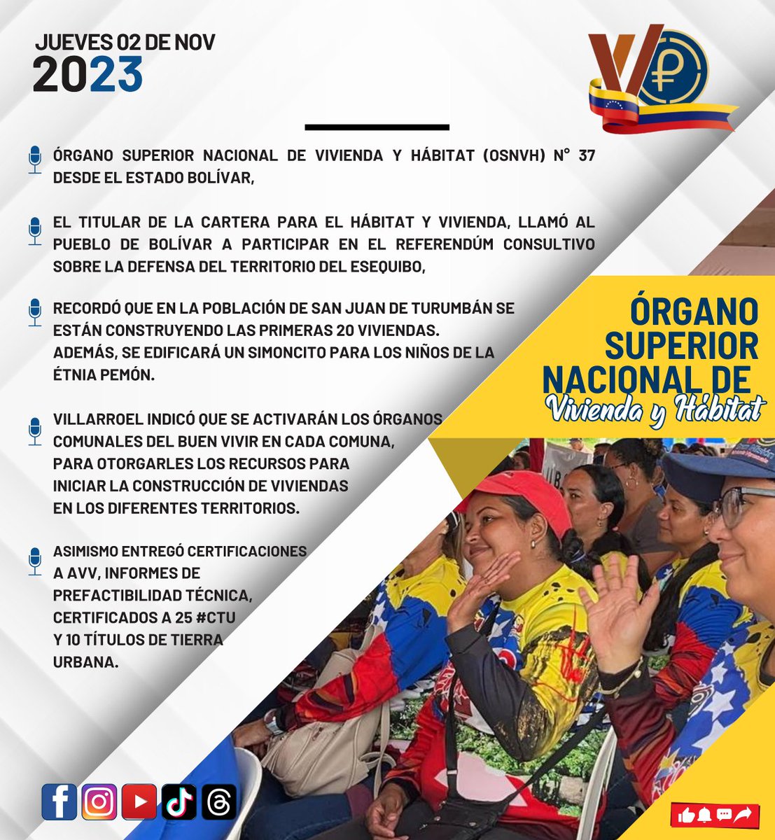 #Interesante || Un nuevo #OSNVH en la calle, se llevó a cabo este jueves #02Nov en el estado #Bolívar, para dar a conocer avances significativos en materia habitacional.
