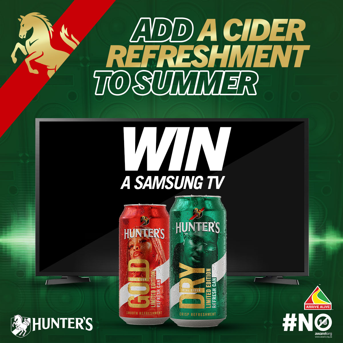 hunterscider's tweet photo. You could WIN a 40" Samsung TV fam 🤩 BUY the Hunter's Limited-Edition Refresh Can or any Hunter's pack &amp; scan the QR code or dial *120*764# or visit https://t.co/AJSJTwFhC3 and follow prompts 💚 🔥 RT so we know you're in it to WIN it! 👊
#HuntersRefreshes #HuntersSummer https://t.co/w0fF5cWiRQ