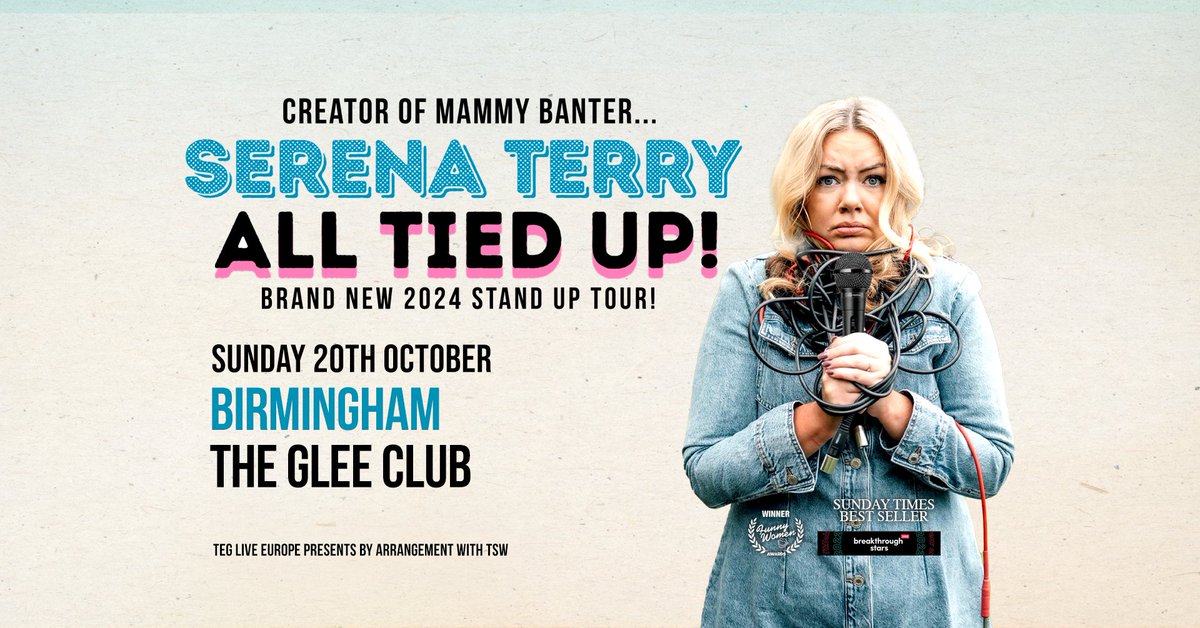 The Glee Club Birmingham (@gleeclubbham) on Twitter photo 🎫 ON SALE NOW: Tickets are now available for Serena Terry (creator of <a href="/MammyBanter/">Serena Terry</a>)'s brand new show at The Glee Club Birmingham on Sun 20th Oct 2024!
Serena will take audiences through the trials and tribulations of being a working mum
BOOK NOW 👉 bit.ly/STerryBham 🎫 ON SALE NOW: Tickets are now available for Serena Terry (creator of <a href="/MammyBanter/">Serena Terry</a>)'s brand new show at The Glee Club Birmingham on Sun 20th Oct 2024!
Serena will take audiences through the trials and tribulations of being a working mum
BOOK NOW 👉 bit.ly/STerryBham