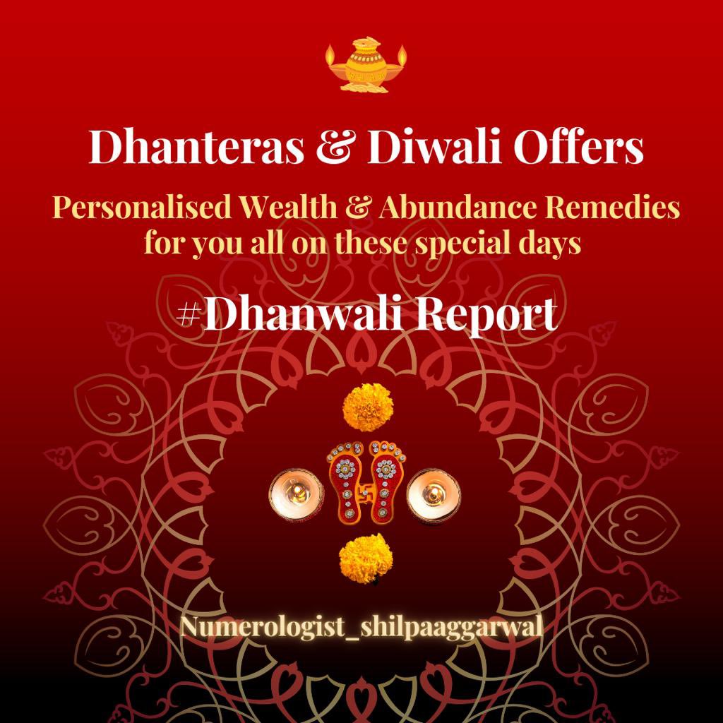 shilpaaggarwaal's tweet image. The most auspicious and prosperous time of the year is here! Dhanteras &amp;amp; Diwali is a time to please Lord Kuber and Maa Lakshmi and attract bountiful of wealth and abundance in your home and business.
DM to book your session 🙏
#dhanteras #numerologychart #numerologyreadings