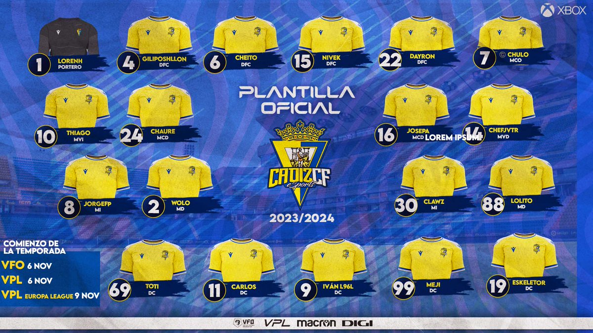 Cadiz_CFESports's tweet photo. ⚽️ ¡Qué ruede el balón! 

🎮 Nuestro equipo de #Xbox da por cerrada la plantilla y afronta una nueva temporada con más ganas que nunca 

🏆 Estaremos presentes en tres de las mejores competiciones de #FC24 a nivel de Clubes Pro
➡️ @VPLSpain
➡️ @VPLeurope
➡️ @VFOspain

#VamosCádiz https://t.co/WdMFcz0L40