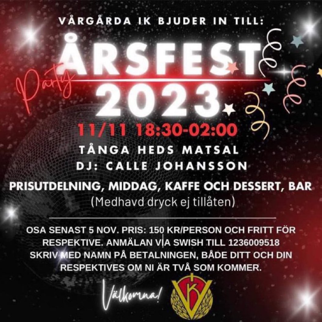 VargardaIKFotbo's tweet photo. Nu närmar det sej! 🔴⚪️
Glöm inte anmäla er till en av årets höjdpunkter 🎉 https://t.co/CzC9KOhTqU