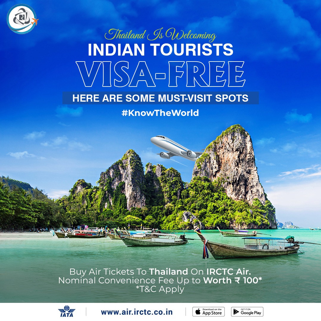 IRCTCofficial's tweet photo. Thailand announced #VisaFree entry for Indian tourists from 10.11.23 to 10.05.24. It's time to #KnowTheWorld starting with amazing spots in #Thailand
Book βοΈ #flights on https://t.co/7OcpVDKkEg or the #IRCTC #Air app at a Convenience Fee of βΉ100.
#ThailandTravel #TravelGoals #Wanderlust #ThailandAdventure #IndianTraveler #BucketList #Offer #Deal #FlightBookings