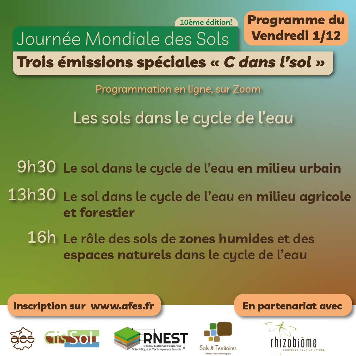 AFES (@afes_fr) on Twitter photo Journée Mondiale des Sols 2023, vendredi 1er dec : 3 émissions spéciales "C dans l'sol" avec Rhizobiome “Les sols dans le cycle de l’eau”. Lien d'inscription ici : afes.fr/jms-2023-vendr… Par les réseaux : <a href="/afes_fr/">AFES</a> , GiSSol, <a href="/rnest_sol/">RNEST_Sols</a> et <a href="/rmt_sols/">RMT Sols et Territoires</a> #JMS23 #JournéeMondialeDesSols Journée Mondiale des Sols 2023, vendredi 1er dec : 3 émissions spéciales "C dans l'sol" avec Rhizobiome “Les sols dans le cycle de l’eau”. Lien d'inscription ici : afes.fr/jms-2023-vendr… Par les réseaux : <a href="/afes_fr/">AFES</a> , GiSSol, <a href="/rnest_sol/">RNEST_Sols</a> et <a href="/rmt_sols/">RMT Sols et Territoires</a> #JMS23 #JournéeMondialeDesSols