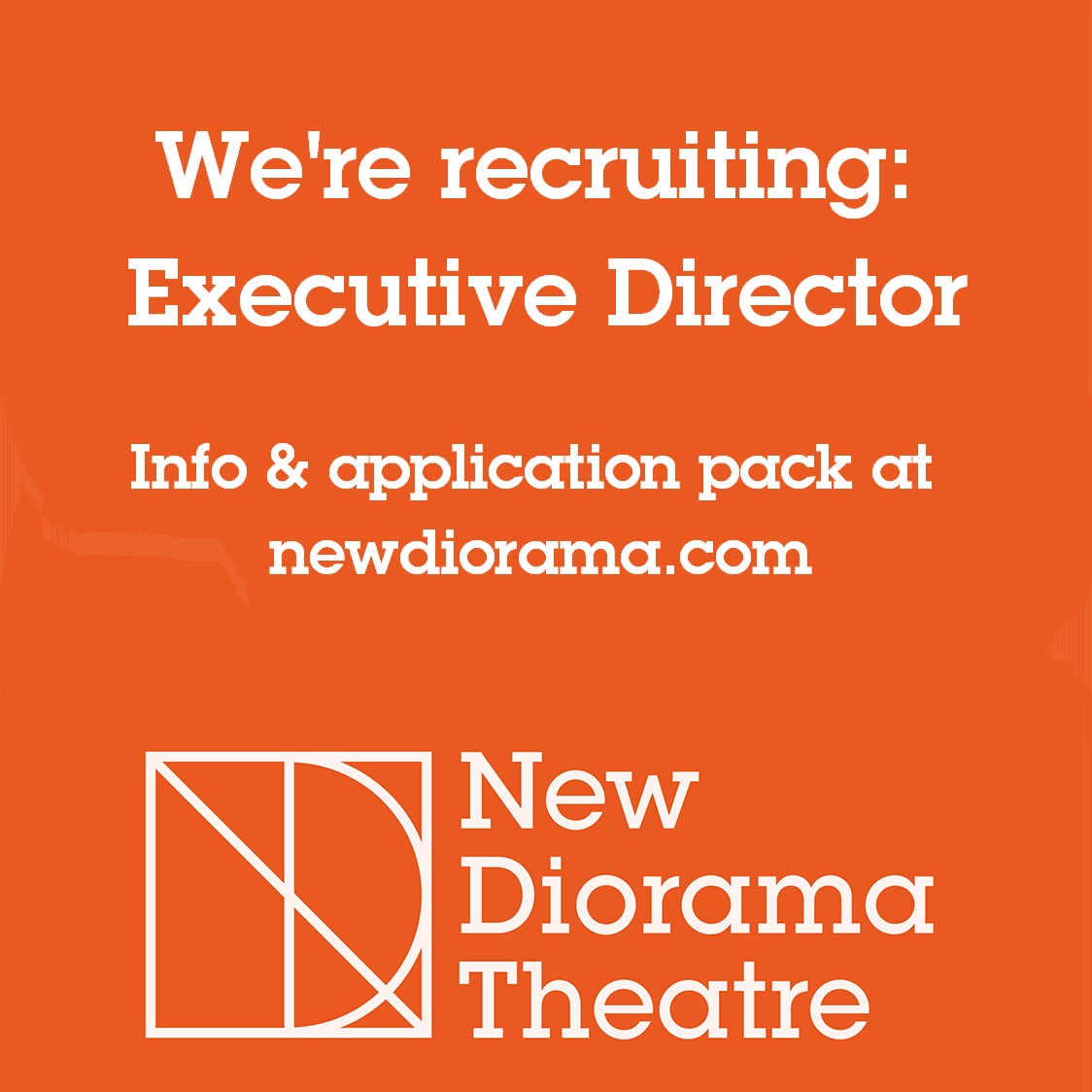 Want to be our next Executive Director?

NDT is now recruiting for someone to help set the vision &amp; agenda for our next steps - leading the UK's most influential studio theatre.

Pack &amp; application info newdiorama.com/contact-us/job…
