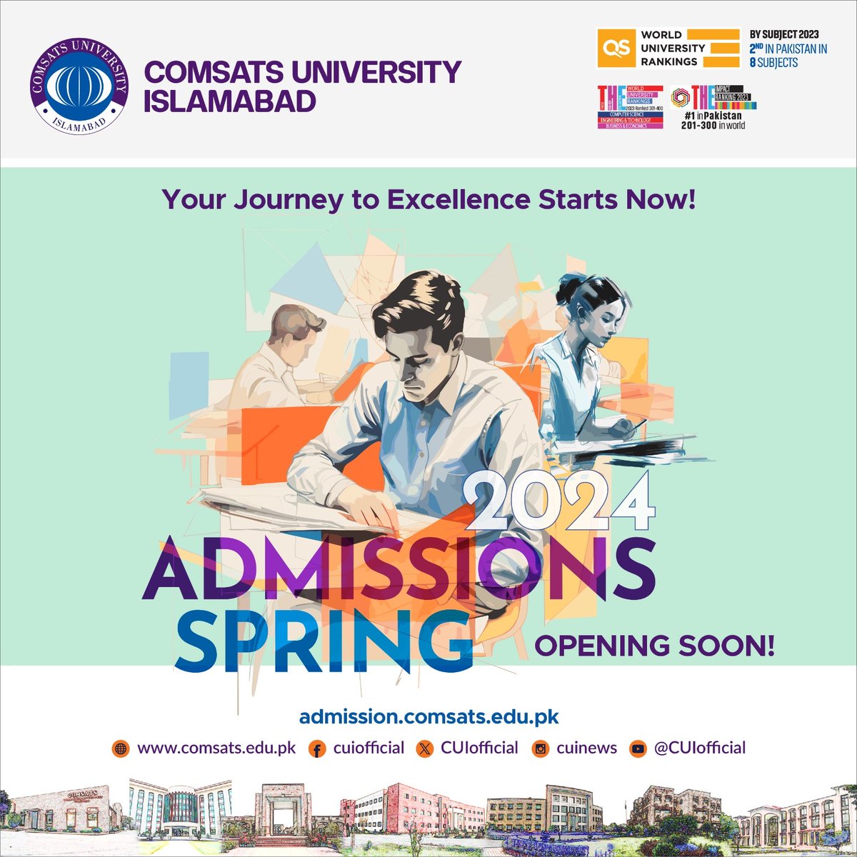 CUIofficial's tweet photo. Admissions Spring 2024 Opening Soon. Watch this space!

#CUI #CUINews #CUIOfficial #CUIISB #COMSATS #COMSATSUniversity #COMSATSUniversityIslamabad #COMSATSIslamabad #CUIAdmissions #CUIAdmissionsSpring https://t.co/bi3FSjBCwc