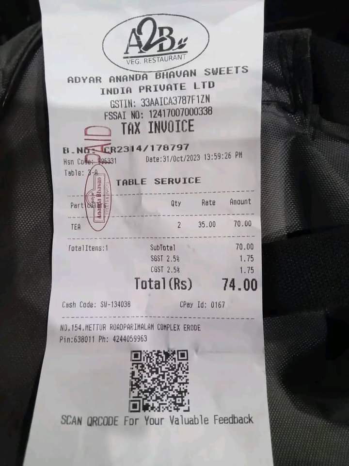 SShivajisreeram's tweet photo. ஏன்டா #A2B அப்படி ஒரு சிங்கிள் டீ க்கு எதுக்குடா ₹70 ஓவா..? ஒட்டக பாலிலா டீ போட்டு தரீங்களாடா #Avoid_A2B https://t.co/d4V752KisL