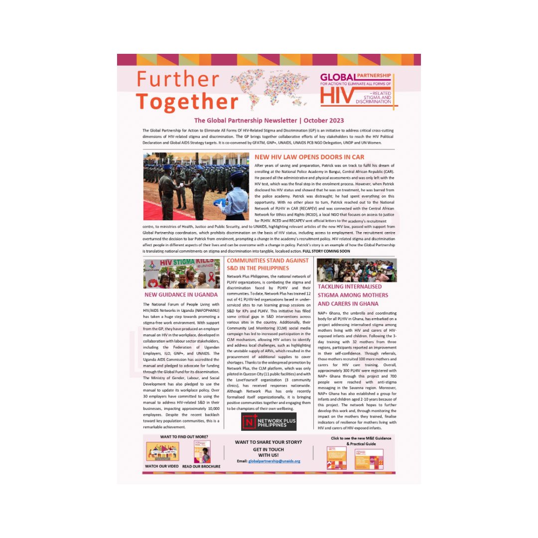 Stay updated with the latest newsletter from Our Global Partnership 🤝 Fighting HIV Stigma and Discrimination. Together, our dedication ensures that no one is left behind as we work towards achieving the 2030 Ending AIDS Target.

Discover more: shorturl.at/HTU06