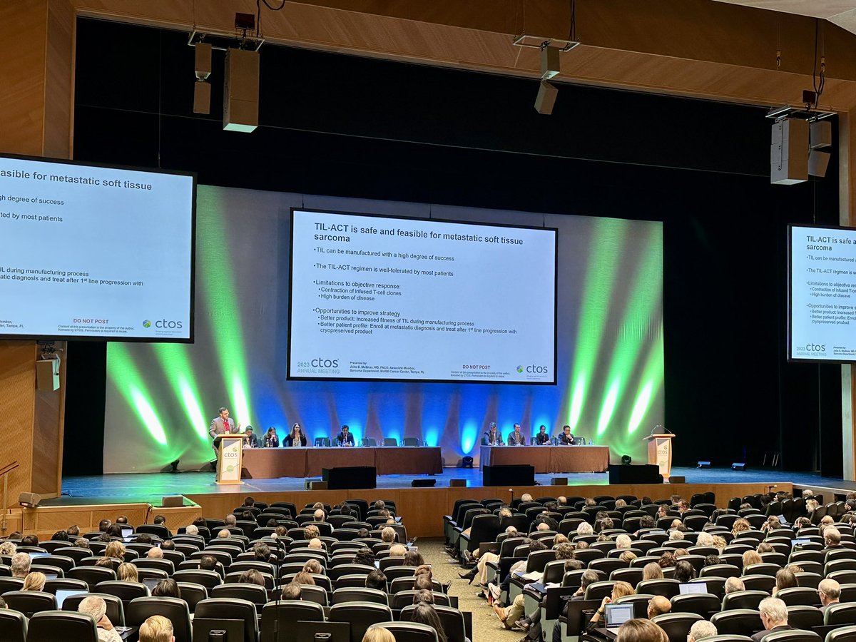My Moffitt colleague <a href="/JohnEMullinaxMD/">John E. Mullinax, MD, FACS</a> presenting his innovative and successful phase I TIL trial for soft tissue sarcoma in AYA patients 👏🏻👏🏻👏🏻 <a href="/MoffittNews/">Moffitt Cancer Center</a> <a href="/ctosociety/">CTOS</a> #CTOS2023 #sarcoma