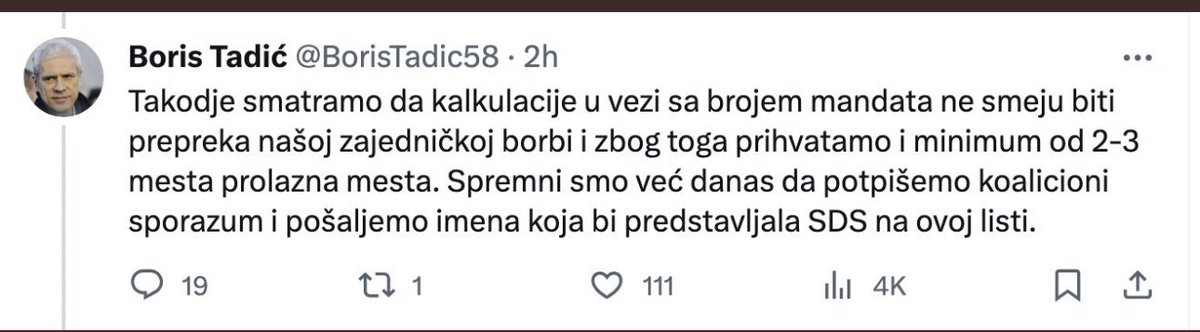 A da prihvatite nula, samo da podržite listu?
Ili u toj konstalaciji Srbija nije vrhunski interes?
<a href="/BorisTadic58/">Boris Tadić</a>
