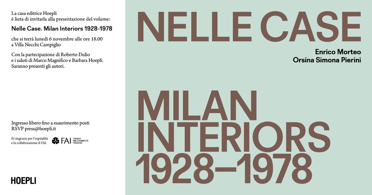 Non perdere la presentazione del #libro'Nelle Case' lunedì 6 novembre a #VillaNecchiCampiglio di Milano. Ingresso libero @Hoepli_1870