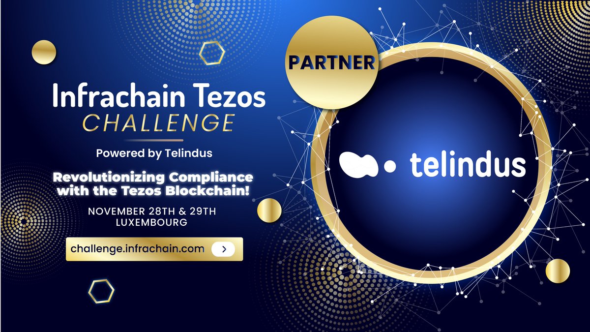 👋 Meet the Infrachain Tezos Challenge Powered by Telindus partners!  

➡️ @Telindustelecom, a partner of the #blockchain #hackathon, will host the event in their premises on 28 &amp; 29 Nov 2023 &amp; will be present as jury member.  

⏰ Register before Nov 8  👉bit.ly/3xX2ZgG