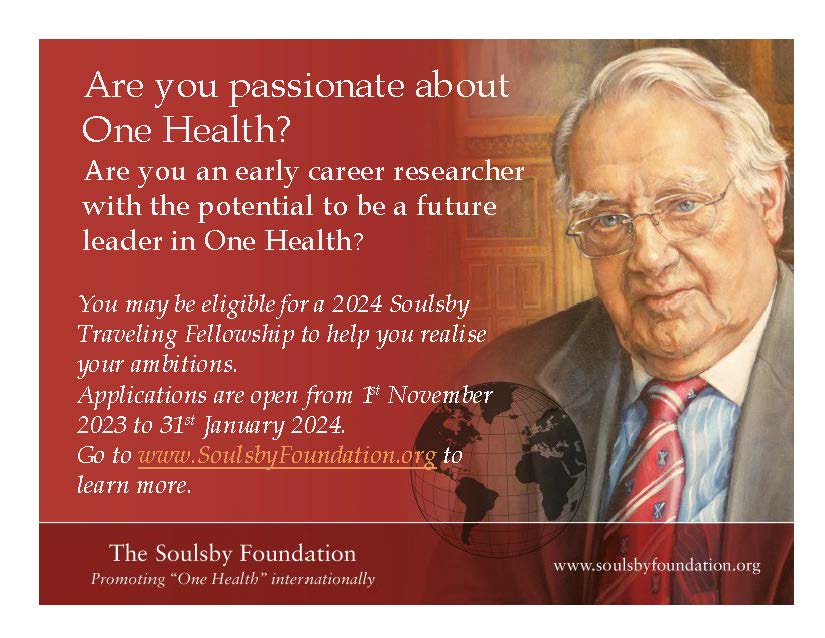 Dr Gabrielle Laing (@drgabbylaing) on Twitter photo Are you in #OneHealth related research?
<a href="/TheSoulsbyF/">The Soulsby Foundation</a> travelling fellowships are now open for applications from international early career researchers (late #PhD or post-doc) to expand your projects globally.
💰up to £15,000
⌛️closes 31 Jan
👉SoulsbyFoundation.org
#OneHealthDay Are you in #OneHealth related research?
<a href="/TheSoulsbyF/">The Soulsby Foundation</a> travelling fellowships are now open for applications from international early career researchers (late #PhD or post-doc) to expand your projects globally.
💰up to £15,000
⌛️closes 31 Jan
👉SoulsbyFoundation.org
#OneHealthDay