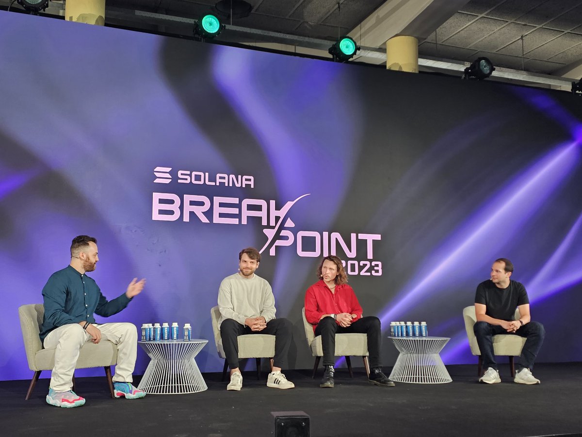 Here at the #Breakpoint2023 Innovator Stage, <a href="/roneilr/">Roneil Rumburg 🎧</a>, @BoomboxJim, and <a href="/joshdjsavage/">Josh Savage</a> join for a discussion about web3 music, moderated by @0xbanana! 

How could web3 and Solana change the game for musicians? 🎶 👀

Watch the livestream: solana.com/breakpoint

<a href="/joshdjsavage/">Josh Savage</a>