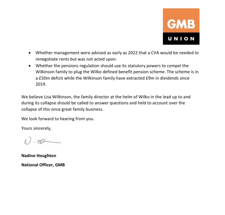 Wilko workers need answers. 💰 Why was the pension allowed to run a deficit - when owners were taking dividends? 🏬 Were there warnings in 2022 that the business needed support? That’s why we’ve urged the @CommonsBTC to bring the owners to parliament for answers.