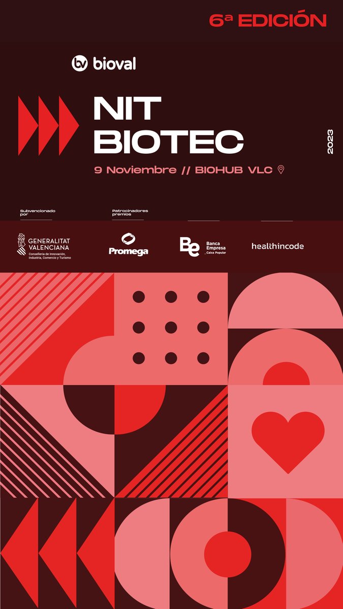 BIOVAL_es's tweet image. El próximo jueves 9 de noviembre celebramos la 6ª edición de la 𝗡𝗶𝘁 𝗕𝗶𝗼𝘁𝗲𝗰, un evento de referencia en el sector biotecnológico de la Comunidad Valenciana, en el que se entregarán los Premios Bioval 2023🎉

¡Inscríbete aquí!👇
docs.google.com/forms/d/1RClE1…

#nitbiotec2023