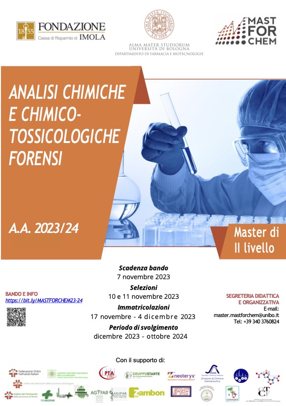 Roberto Mandrioli 🐼 (@mandrill_one) on Twitter photo 📢📌Davvero GLI ULTIMI GIORNI per il bando del Master in Analisi Chimiche e Chimico-Tossicologiche Forensi (#MASTFORCHEM) di <a href="/Unibo/">Università di Bologna</a>! 🗓️Dopo il 7 novembre (ore 12:00) l'occasione è persa, non tardate.😱
<a href="/PTA_Lab/">Group of Pharmaco-Toxicological Analysis - PTA Lab</a> <a href="/Laura_Mercolini/">Laura Mercolini</a> <a href="/Michele_Protti/">Michele Protti</a> 📢📌Davvero GLI ULTIMI GIORNI per il bando del Master in Analisi Chimiche e Chimico-Tossicologiche Forensi (#MASTFORCHEM) di <a href="/Unibo/">Università di Bologna</a>! 🗓️Dopo il 7 novembre (ore 12:00) l'occasione è persa, non tardate.😱
<a href="/PTA_Lab/">Group of Pharmaco-Toxicological Analysis - PTA Lab</a> <a href="/Laura_Mercolini/">Laura Mercolini</a> <a href="/Michele_Protti/">Michele Protti</a>