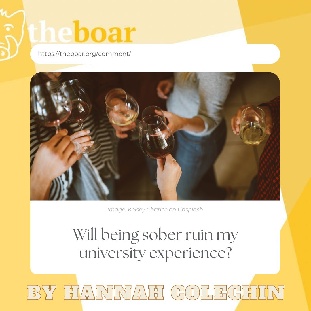 BoarComment's tweet image. Hannah Colechin shares her experience of being a sober student at university. In this insightful article she explores the misconceptions surrounding the need to drink to enjoy a social life at university. 

Read in full here! 
theboar.org/2023/11/will-b…