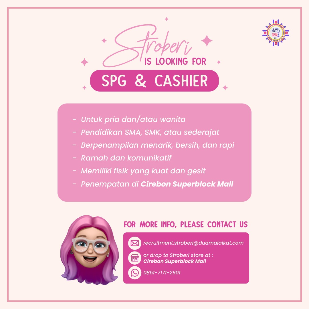 narfnd's tweet photo. Hallo cirebon. 
Yang belum dapat kerjaan boleh join dan apply cv kalian. Yang serius bener* mau kerja yaaa bukan yg coba". Yuk langsung drop cv nya. 
@LokerCirebon #lokercirebon #cirebon #loker #lowongankerja #stroberi #csbmall #CSB https://t.co/TpIdhN9NIQ