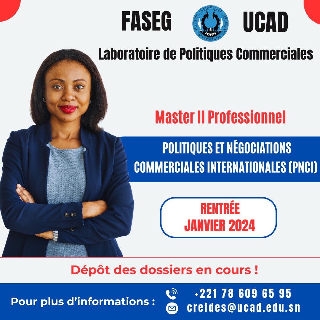 Crefdesucad's tweet photo. Optez pour nos licences et masters universitaires et professionnels !!!

Pour plus d’information
☎️ 786096595

@UCAD_Senegal 

#senegal #formation #dakar #ucad #Gaza https://t.co/g6KhHle3LS