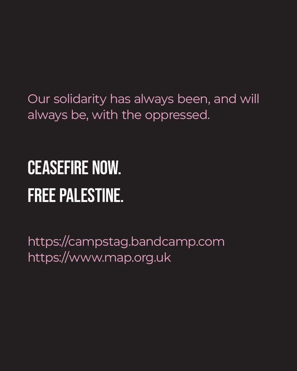 CAMPSTAG's tweet photo. Solidarity with the oppressed people of Palestine ✊🇵🇸

Donate to @MedicalAidPal, whether you buy our tunes or not.

https://t.co/4k2M5vRrrg
https://t.co/lCMKjTbri3 https://t.co/z1zS5Xff5e
